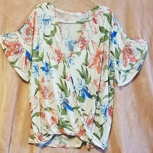 Cherish Tops - NWOT CHERISH floral faux wrap Hi-low blouse